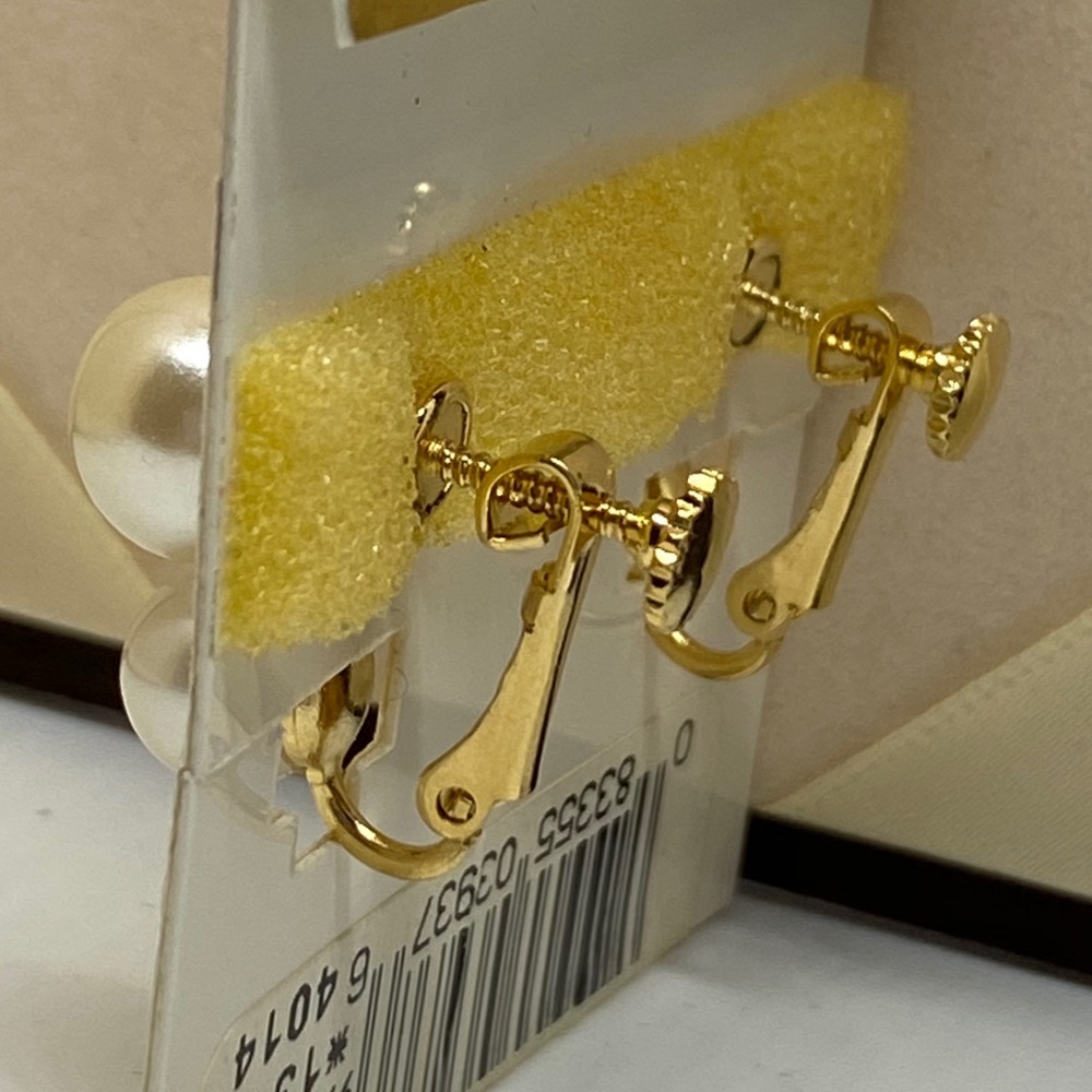 Napier Faux Pearl Gold Plated Screw-back earrings - Picture 2 of 3